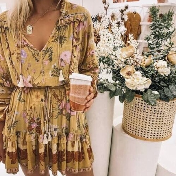 Spell & The Gypsy Collective Wild Bloom Long Sleeve Playdress, Mustard - Picture 14 of 16